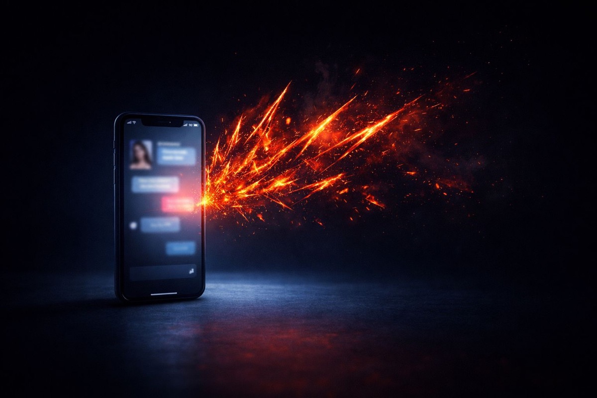 Bottled uygulaması şantajı acil mesaj tehdidi - telefondaki tehdit mesajlarından yayılan ateş ve kıvılcımlar ile acil müdahale gerekliliği