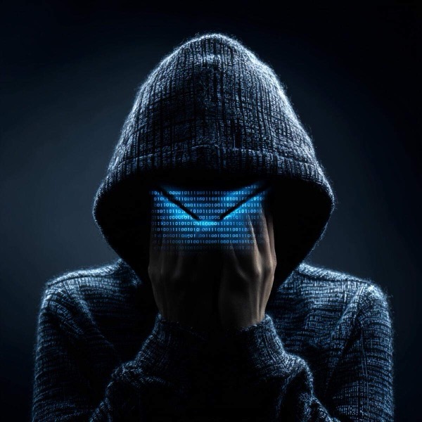 Connected2Me blackmail fast action - hooded cybercriminal with digital code requiring immediate professional chat app blackmail intervention