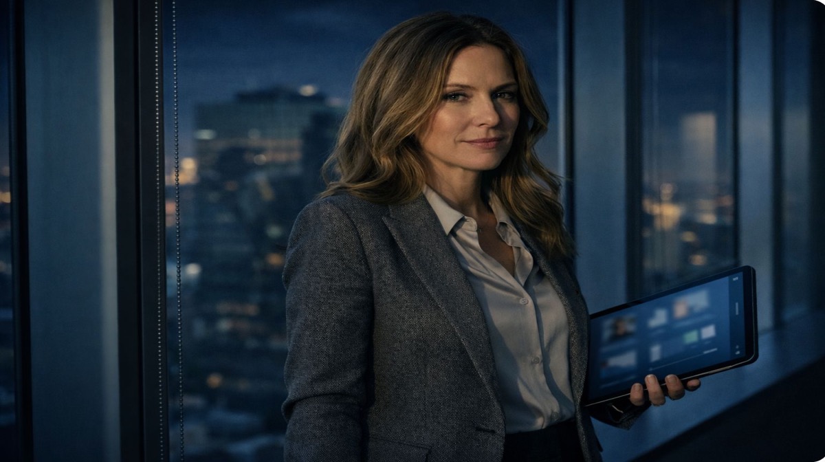 خدمات حماية حقوق النشر لماذا يجب التصرف - مستشار محترف مع جهاز لوحي يعرض لوحة تحكم حماية الملكية الفكرية في بيئة مكتبية