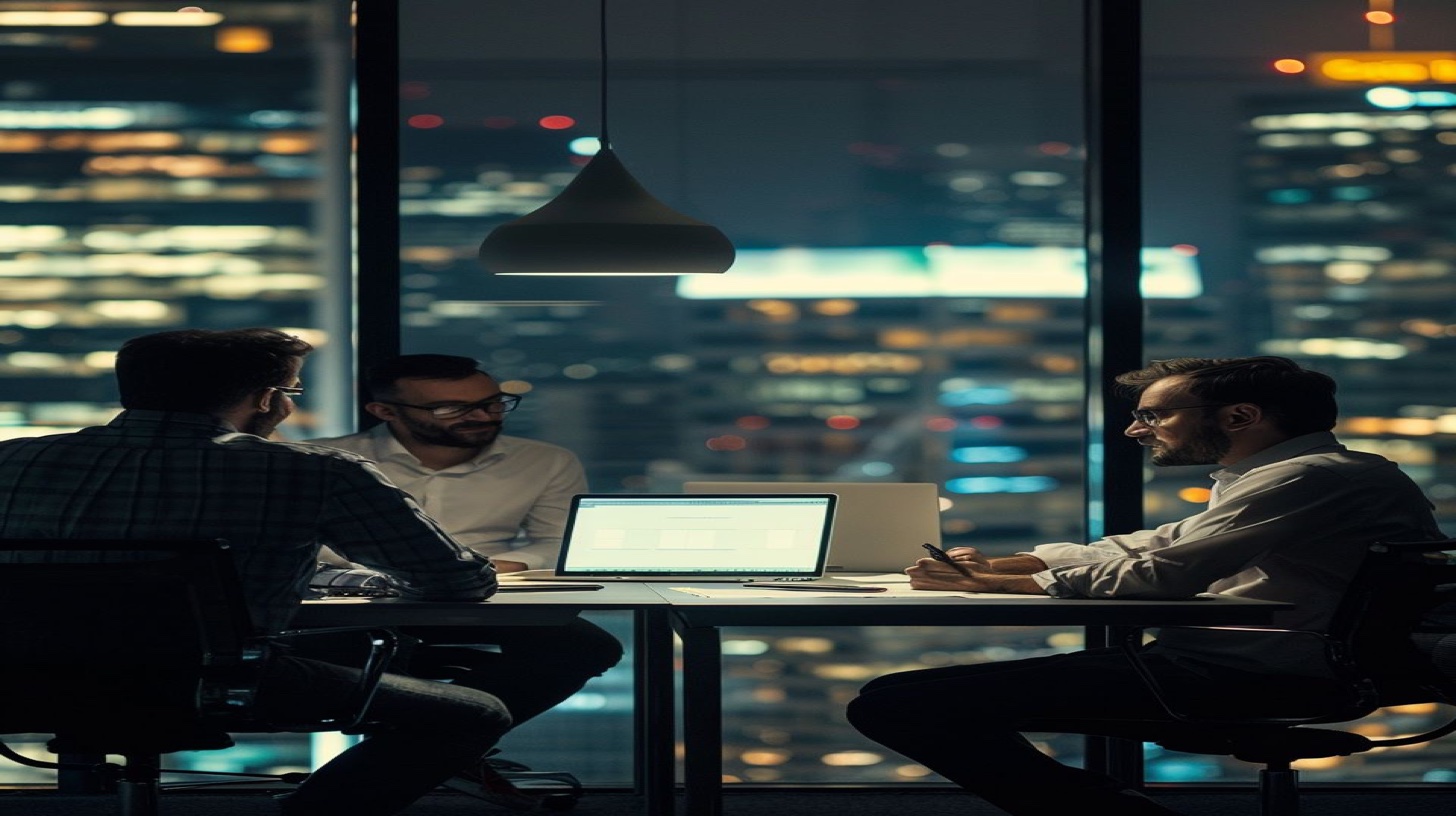 Cyber blackmail reporting strategic meeting - cybersecurity professionals and legal experts collaborating on comprehensive reporting strategy with technical analysis and compliance guidance for victim protection