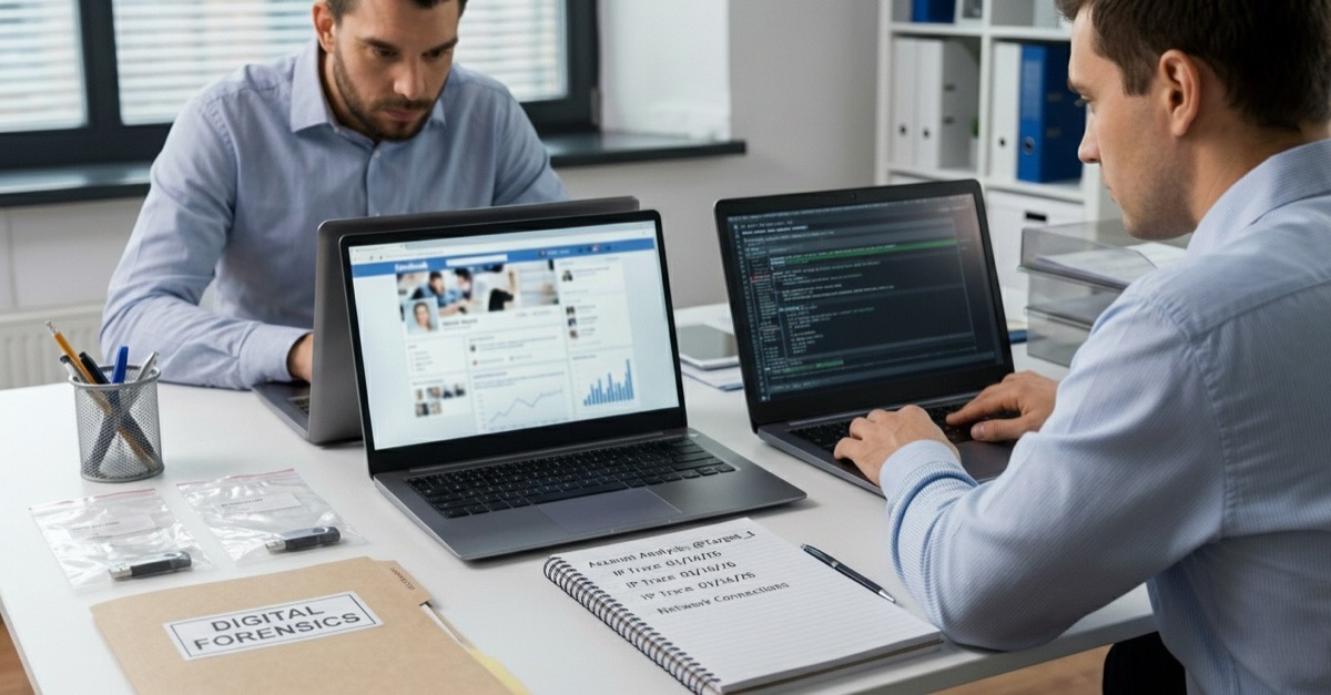 Our cyber extortion reporting process - digital forensics team analyzing threats and evidence