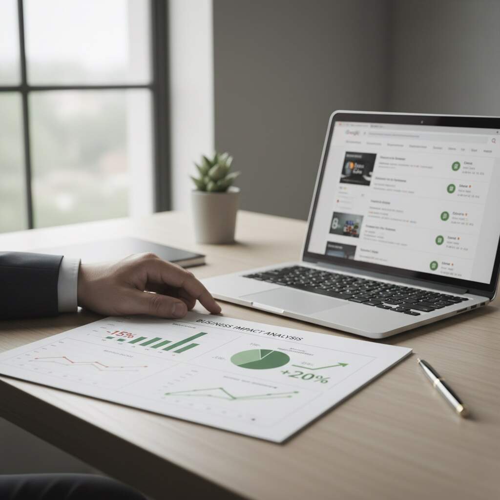 Google Business Profile removal - business analytics showing customer loss with laptop displaying profile dashboard and performance charts indicating daily revenue impact