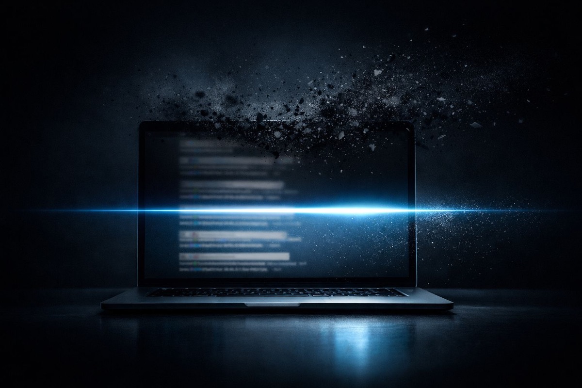 Google negatif görüntülenme kaldırma acil sonuç temizleme - olumsuz arama sonuçlarının laptoptan parçalanarak silinmesini gösteren görselleştirme