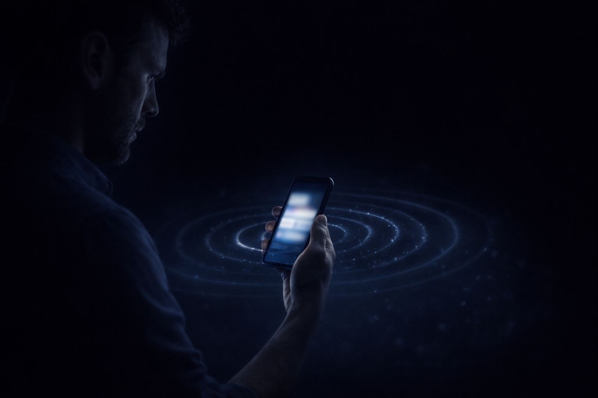 Instagram tehdit DM mesajı - karanlık ortamda akıllı telefondaki tehdit mesajlarından yayılan dijital dalgalar ile tehdit yayılım riski