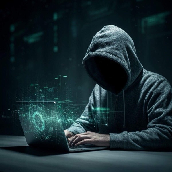 Kik scams expert intervention - hooded cybercriminal with advanced digital forensics requiring professional scam protection services