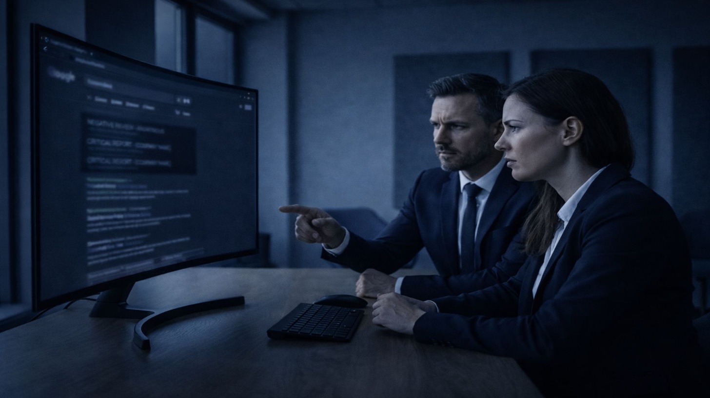 نتائج البحث السلبية تتعزز يوماً بعد يوم - شاشات متعددة تعرض نتائج بحث سلبية متصاعدة تمثل كيف تقوي خوارزمية جوجل المحتوى السلبي بمرور الوقت