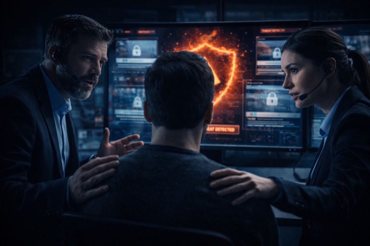 Online içerik koruma - uzman ekip tehdit tespit ekranı önünde acil içerik koruma stratejisi analizi yapıyor