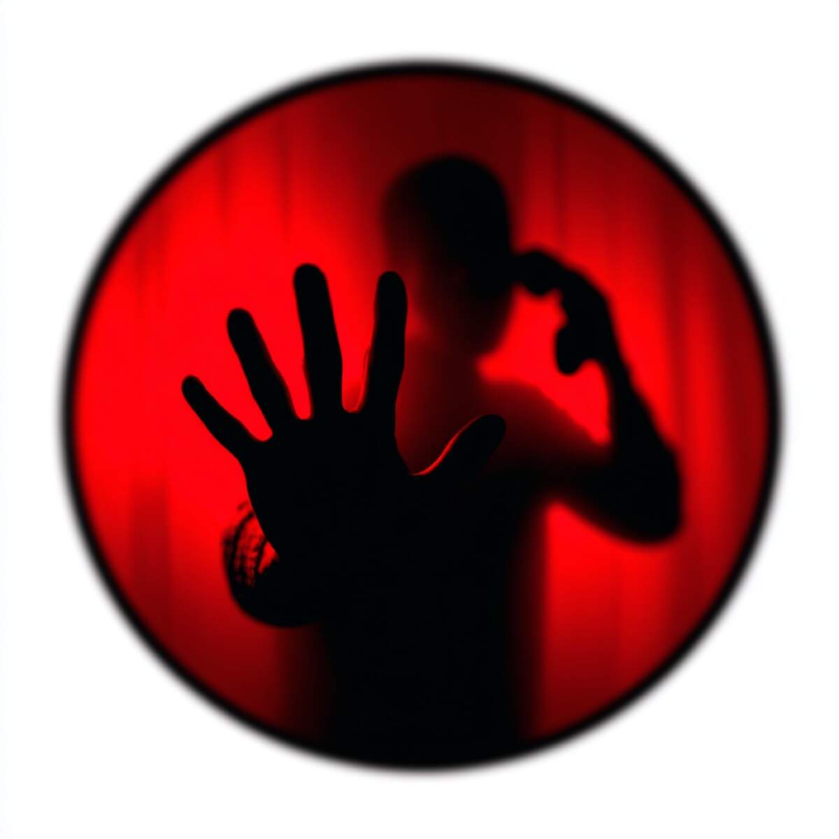 Professional blackmail helpline - victim reaching for help while trapped by threatening silhouette requiring urgent crisis intervention and expert support