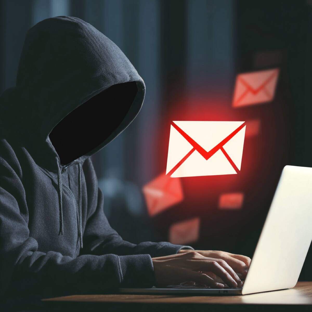 Professional email blackmail reporting works - cybercriminal sending threatening emails while cybersecurity experts develop forensic evidence and legal documentation to stop email blackmail campaigns
