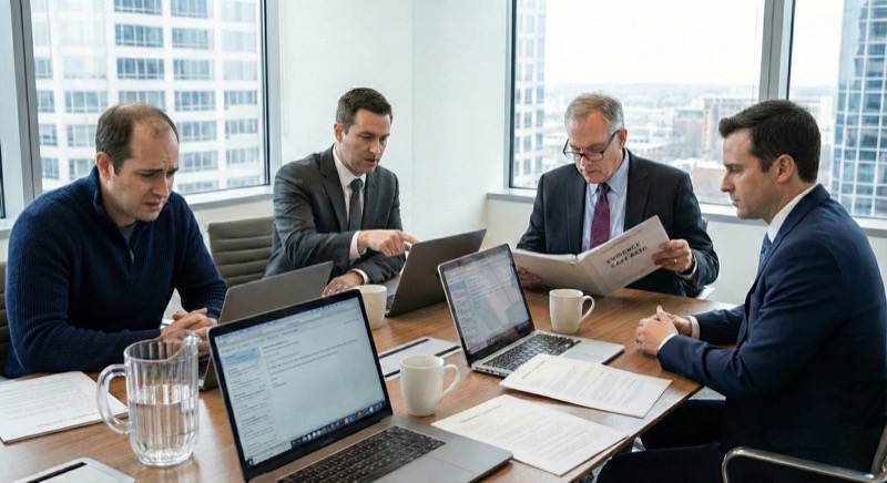 Report blackmail email expert consultation - cybersecurity specialist analyzing email evidence with client in professional office setting