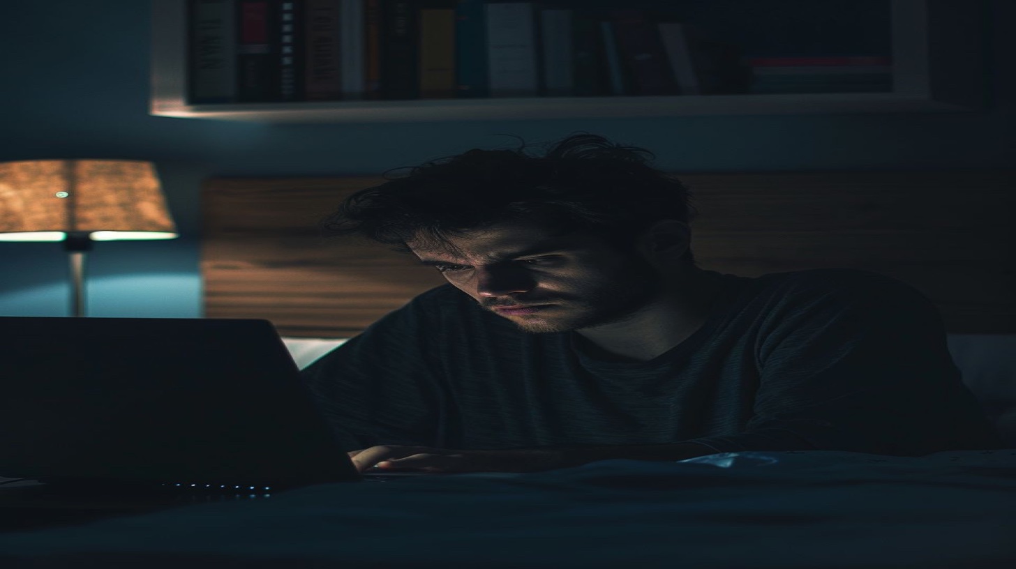 أوقف التنمر الإلكتروني - ضحية تعاني من ضغط نفسي شديد بسبب المضايقات المستمرة عبر الإنترنت وهجمات وسائل التواصل الاجتماعي المنسقة