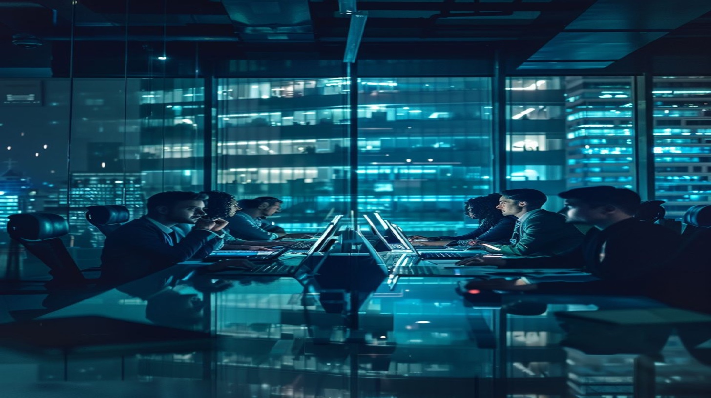 Streamable blackmail operations center - cybersecurity professionals collaborating in 24/7 monitoring facility analyzing video platform threats and developing comprehensive intervention strategy