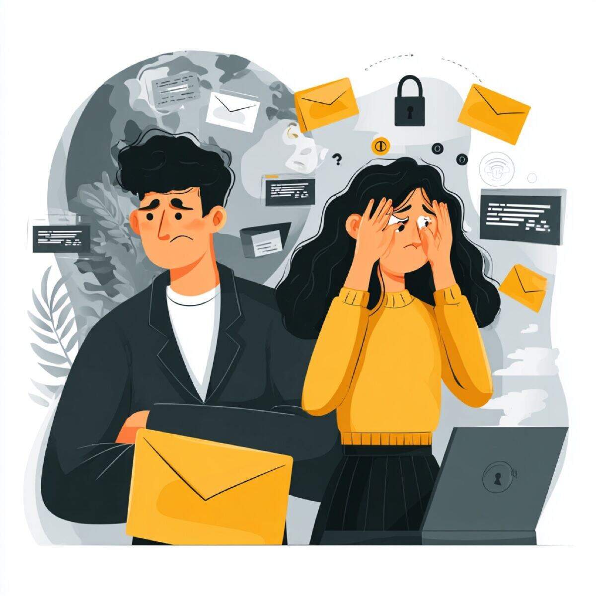 Twitter X blackmail expert help - distressed couple facing overwhelming threatening digital messages requiring professional social media blackmail intervention