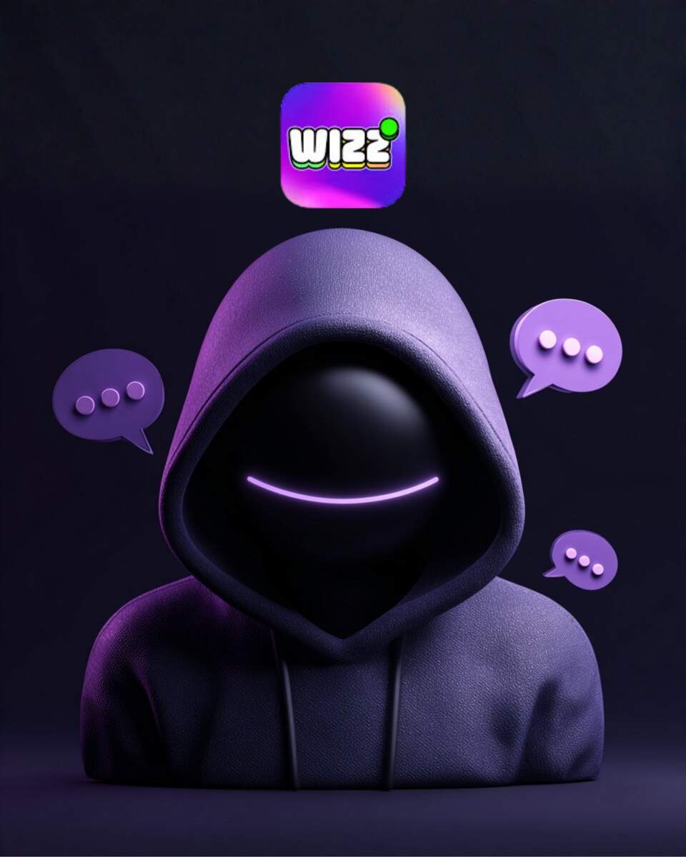 Wizz app chat blackmail expert help - anonymous cybercriminal with Wizz app interface and threatening chat messages requiring professional cybersecurity intervention to protect victims