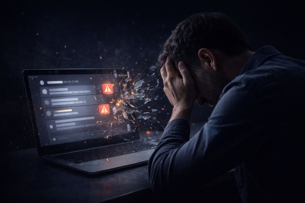 yorum kaldırma problemi itibar hasarı - olumsuz yorumlar ve uyarı bildirimleri karşısında endişeli işletme sahibi ekran başında